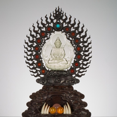 朱仁尊 黄水晶长寿佛摆件