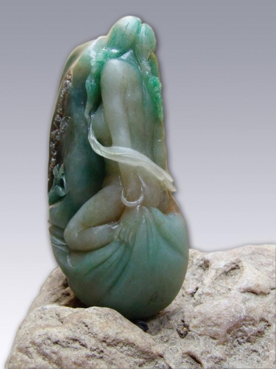 董学清独山玉作品，美女童子类