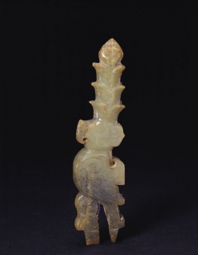商代玉器玉高冠鸟柄形器