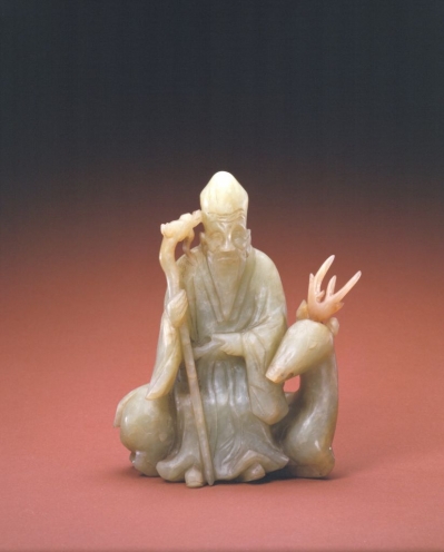 明朝玉器玉卧鹿寿星山子