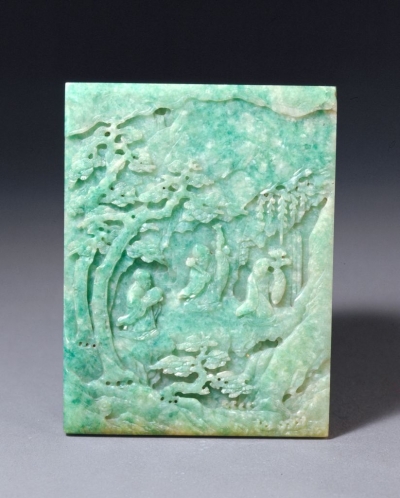 清代玉器翡翠福禄寿纹插屏