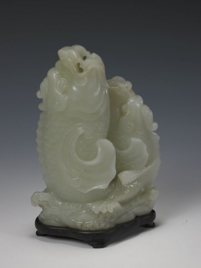 清代玉器青玉双鱼式花插