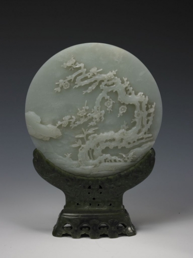 清代玉器青玉梅花图屏
