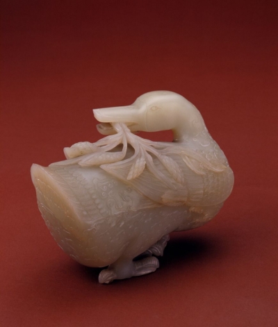 清代玉器青玉回首鸭