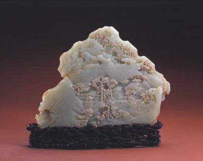 清代玉器青玉万松山房图山子