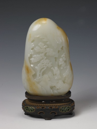 清代玉器白玉雕山水山子