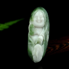 独山玉刘海戏金蟾手把件