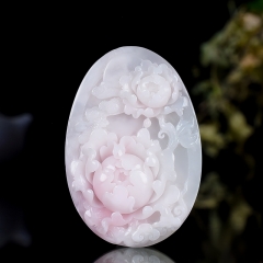 独山玉粉红色花开富贵牡丹花福在眼前