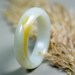新疆和田玉籽料洒金皮玉手镯扁条平安镯 56mm