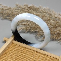 独山玉冰雪之恋黑白青花扁条手镯平安玉镯 56mm