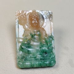 独山玉糖色天蓝持莲观音菩萨荷花玉方牌