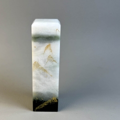 独山玉金粉画方章山水意境印章节节高升方方正正玉章