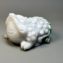 独山玉绿白招财三足金蟾茶宠小摆件