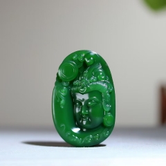 和田玉碧玉色若深潭碧波菠菜绿观音头像大师精斫般若渡荷花观音菩萨
