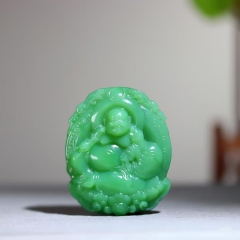 和田玉碧玉粉绿弥勒佛雅致天工佛韵禅心