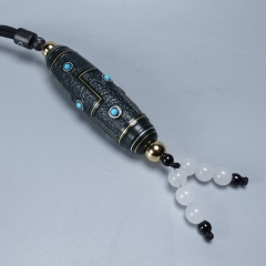 和田玉青玉金银错九眼天珠