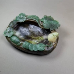 独山玉三色俏色连年有余玉洗文房小摆件玉笔洗也可做烟灰缸