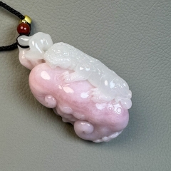 独山玉精品粉红如意冰种貔貅福寿如意挂件