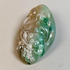 独山玉三彩冰种酱天蓝荷塘清趣荷花开了亭亭玉立