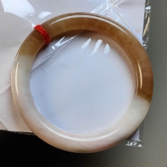 独山玉三彩粉红色糖白色圆条手镯圆圆满满玉镯