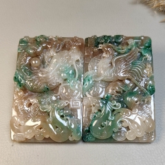 独山玉酱天蓝游龙戏凤玉牌龙凤呈祥龙飞凤舞对牌