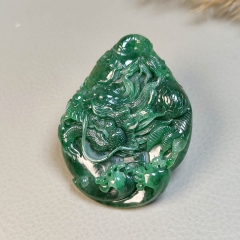 独山玉老天蓝龙腾四海龙行天下挂件