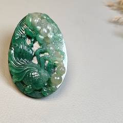 独山玉老天蓝糖色连年如意金玉满堂金鱼荷花挂件