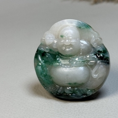 独山玉老料白天蓝开心笑佛祥云荷花玉佛