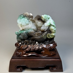 独山玉白天蓝绿白酱色双龙戏珠招财进宝摆件